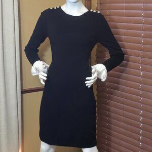TOMMY HILFIGER Black Sweater Dress White Ruffle Cuffs size M